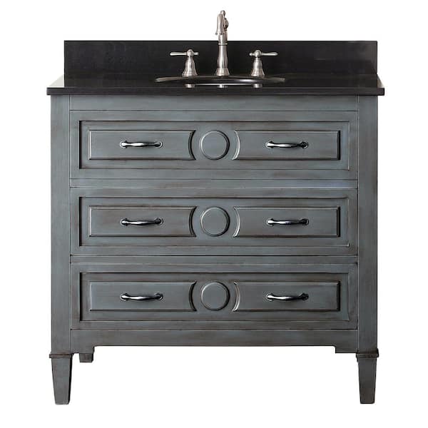 Avanity Kelly 37 in. W x 22 in. D x 35 in. H Vanity in Grayish Blue with Granite Vanity Top in Black and White Basin