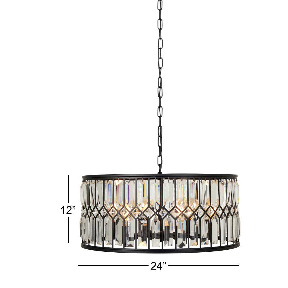 Elegant 24" Black Metal and Crystal Drum Chandelier with Edison Bulbs
