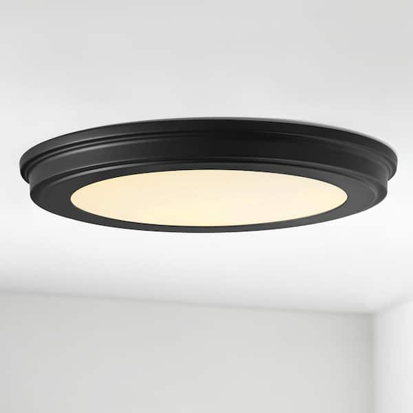 13 in. Matte Black 3-CCT LED Round Flush Mount, Low Profile Ceiling Light (2-Pack)