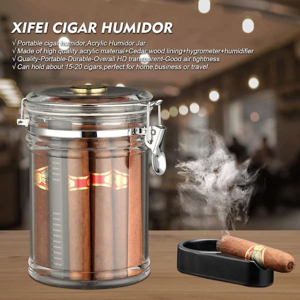 tobacco humidor jar Angel Sar Portable Acrylic Humidor Jar with Digital Hygrometer, Tall Design Storage Case Fit Long Cigar for 18 Cigars XF37MI60 tobacco humidor jar Angel Sar Portable Acrylic Humidor Jar with Digital Hygrometer, Tall Design Storage Case Fit Long Cigar for 18 Cigars XF37MI60