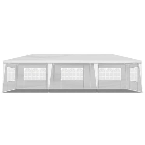 10 ft. x 30 ft. White Canopy Tent with 5-Removable Sidewalls Outdoor PE Fabric Shelter Party Gazebo Heavy Duty Pavilion