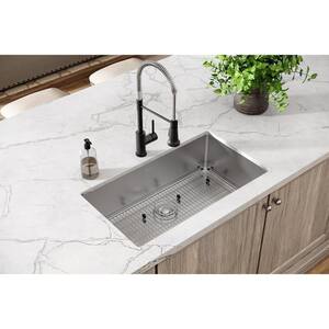 Crosstown Stainless Steel 33 in. 1-Hole Single Bowl Dual Mount Kitchen Sink with Bottom Grid
