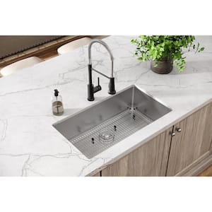 Crosstown 33 in. Undermount Single Bowl 18-Gauge Polished Satin Stainless Steel Kitchen Sink Kit w/ Accessories