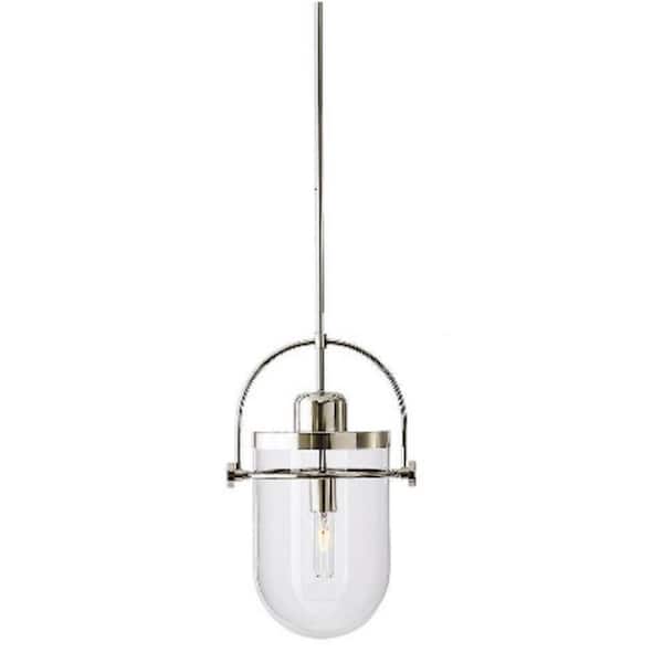 GLUCKSTEINELEMENTS Lowell 1-Light Polished Nickel Dome Glass Pendant Light