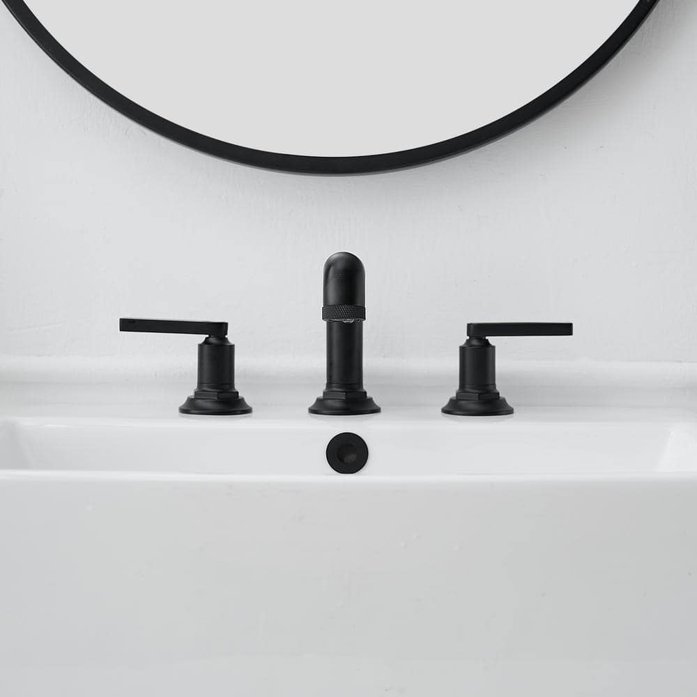 Matte Black Widespread Double Handle Bathroom Faucet with Metal Drain