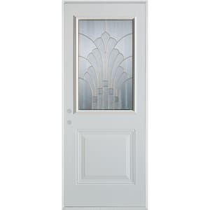 32 in. x 80 in. Art Deco 1/2 Lite 1-Panel Painted White Steel Prehung Front Door