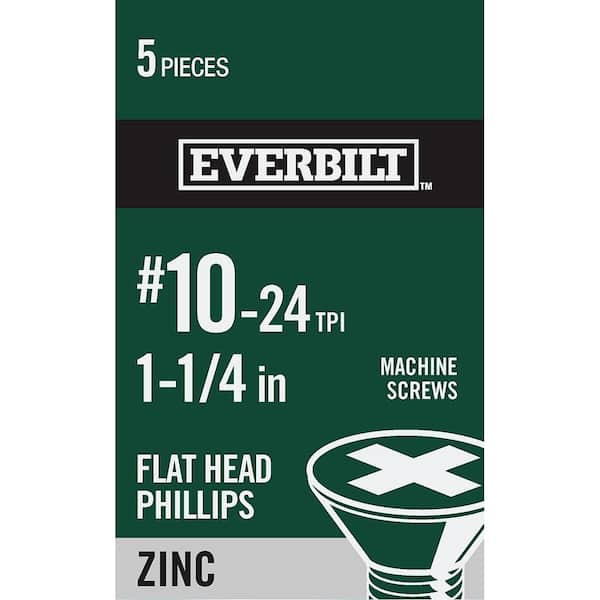 Everbilt #10-24 x 1-1/4 in. Zinc Plated Phillips Flat Head Machine Screw (5-Pack)