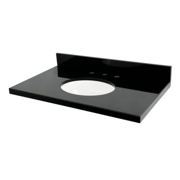 Kingston Brass Templeton 30 in. W x 22 in. D Black Granite Black Rectangular Single Sink Vanity Top in White