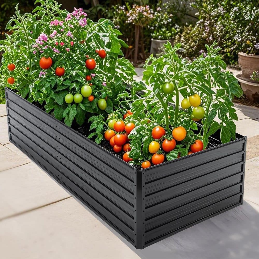 Complex Garden Design BTMWAY 7.2 ft. L x 3.7 ft. W x 2.1 ft. H Black Outdoor Galvanized Metal ...