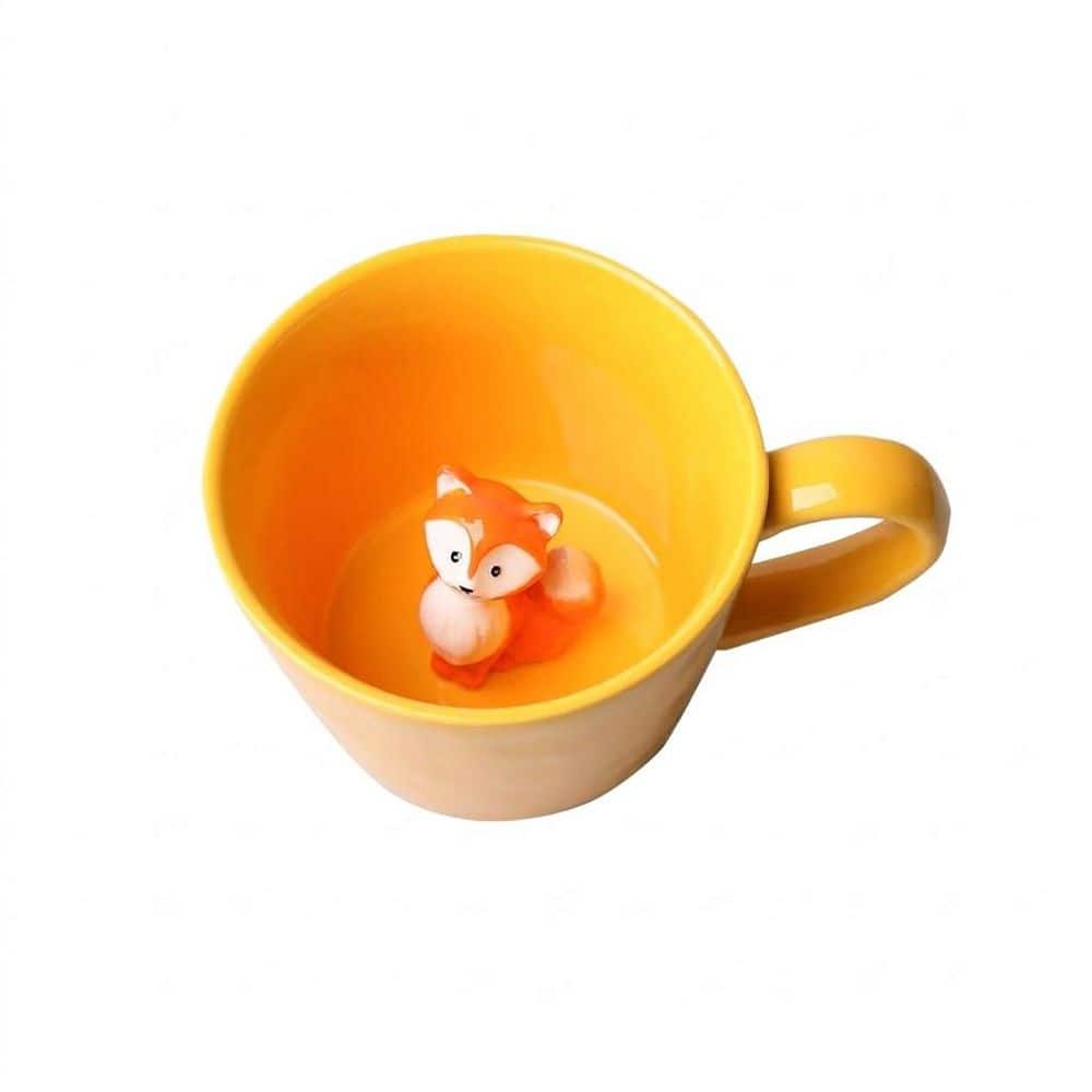12 oz Ceramic Coffee Mug with Hand-Painted 3D Fox Figurine Hidden Inside, Yellow Animal Mug,Cute Cartoon price history on PriceWatchPro