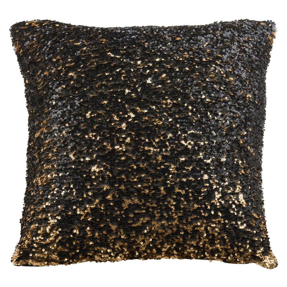 Gold and Black Sequined 18" Square Throw Pillow