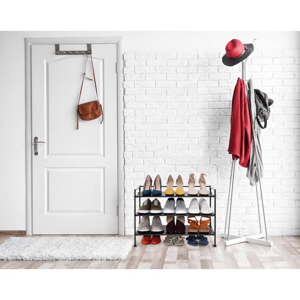 Espresso 3-Tier Stackable Metal and Wood Shoe Rack