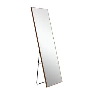 23 in. W x 65 in. H Rectangle Framed Floor Standing Mirror, Wall Mirror with Stand Solid Wood Frame Brown Mirror