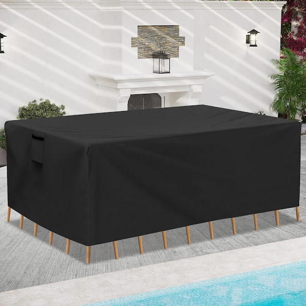 OVCRNIBI Patio Furniture Cover, 63 in. Wx 43 in. Dx 28 in. H,Heavy-Duty Waterproof UV-Proof Patio Table and Chair Set Cover,Black