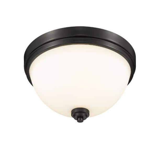 Ashton Matte Black 2-Light Flush Mount with Opal Glass Shade