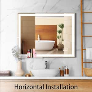 30 in W x 36 in H Rectangular Framed Waterproof LED Wall Mount Bathroom Vanity Mirror with Defogging Smart Function