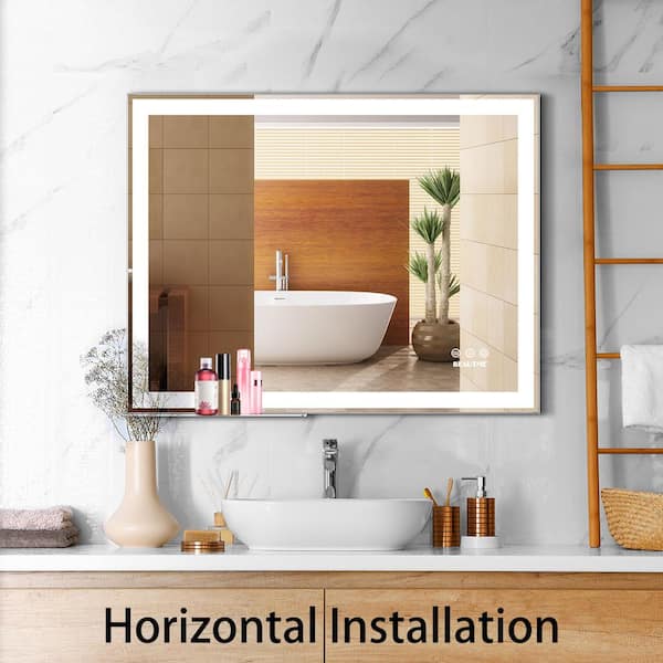 30 in W x 36 in H Rectangular Framed Waterproof LED Wall Mount Bathroom Vanity Mirror with Defogging Smart Function