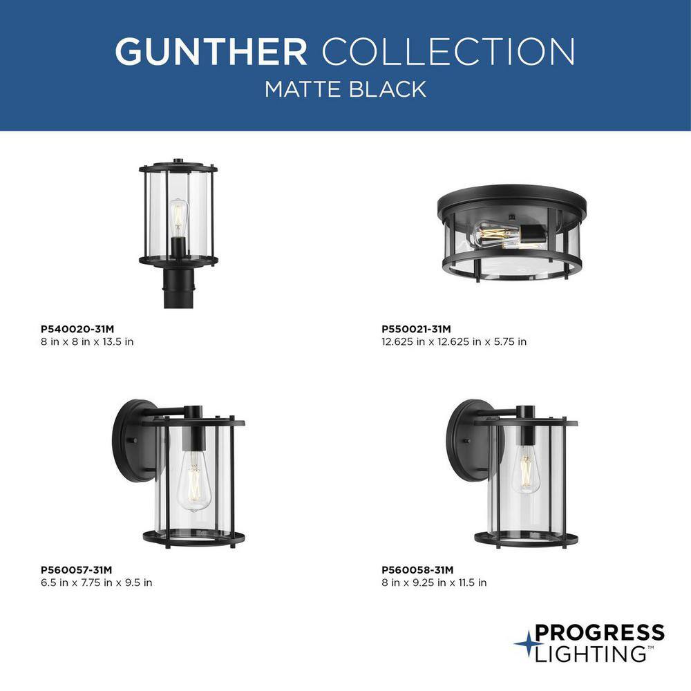 Gunther Matte Black Farmhouse Post Lantern with Clear Glass