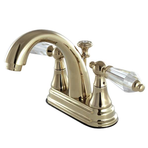 English Crystal 4 in. Centerset 2-Handle Bathroom Faucet in Polished Brass