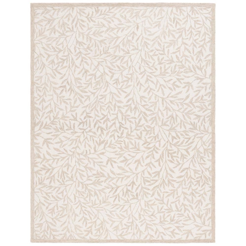 Ivory and Beige Floral Handmade Wool 4' x 6' Area Rug