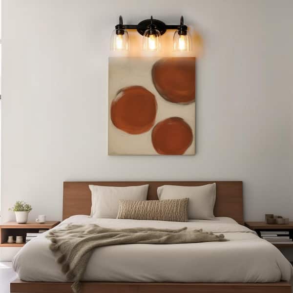 19 in. 3-Light Matte Black Farmhouse Vanity Light with Clear Cone Glass Shade, Dimmable for Bathroom, No Bulbs Included