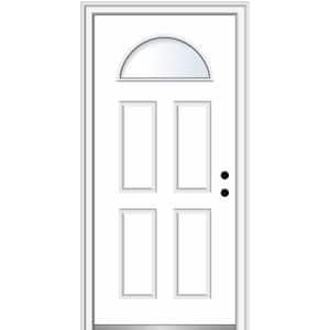 32 in. x 80 in. Left-Hand Inswing 1/4-Lite Clear 4-Panel Primed Fiberglass Smooth Prehung Front Door on 6-9/16 in. Frame