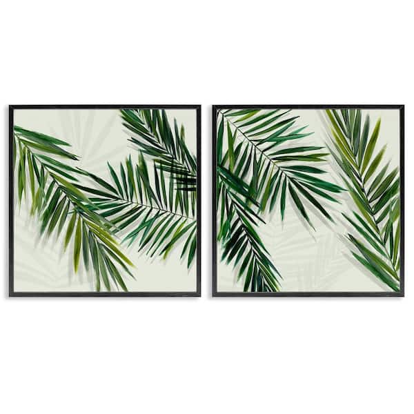 Stupell Industries Palm Fronds Over Neutral by Hannah Dawson 2 Pieces Black Framed Nature Giclee Art Print 24 in. x 24 in.