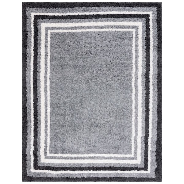 SAFAVIEH Border and Stripe Shag 8 ft. x 10 ft. Gray/Black Concentric Border Area Rug
