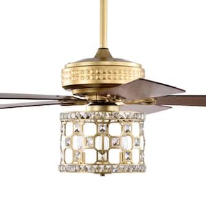 Adsila 52 in. 3-Light Indoor Satin Gold Ceiling Fan Chandelier with Light Kit and Remote Control