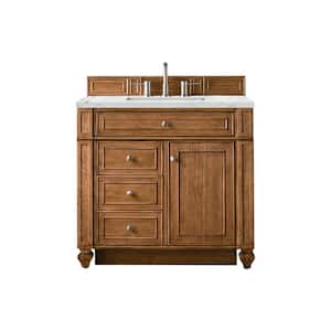 Bristol 36 in. W x 23.5 in. D x 34 in. H Bathroom Vanity in Saddle Brown with Ethereal Noctis Quartz Top