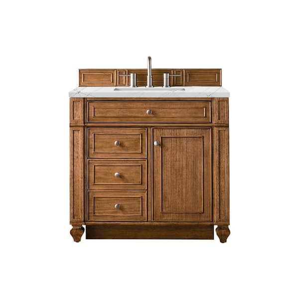 James Martin Vanities Bristol 36 in. W x 23.5 in. D x 34 in. H Bathroom Vanity in Saddle Brown with Ethereal Noctis Quartz Top