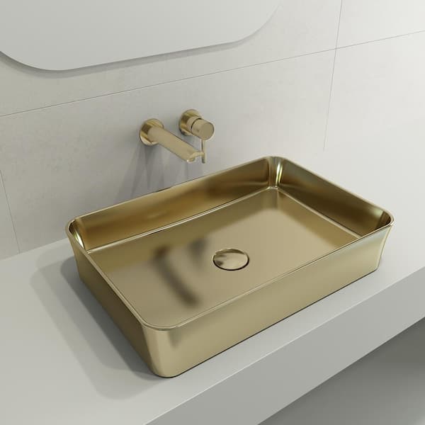 BOCCHI Sottile Matte Gold Fireclay Rectangular 21.5 in. Vessel Sink