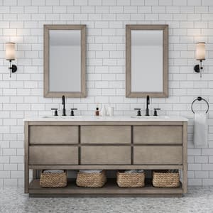 Oakman 72 In. W x 22 In. D x 34.3 In. H Bath Vanity in Grey Oak with Marble Top with White Basin and Mirror