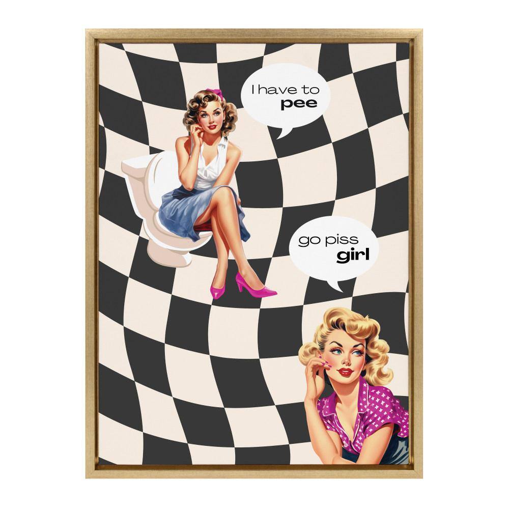 Kate & Laurel All Things Decor 18"x24" Go Girl Black Framed Canvas by Honey Island Studio Bright Gold