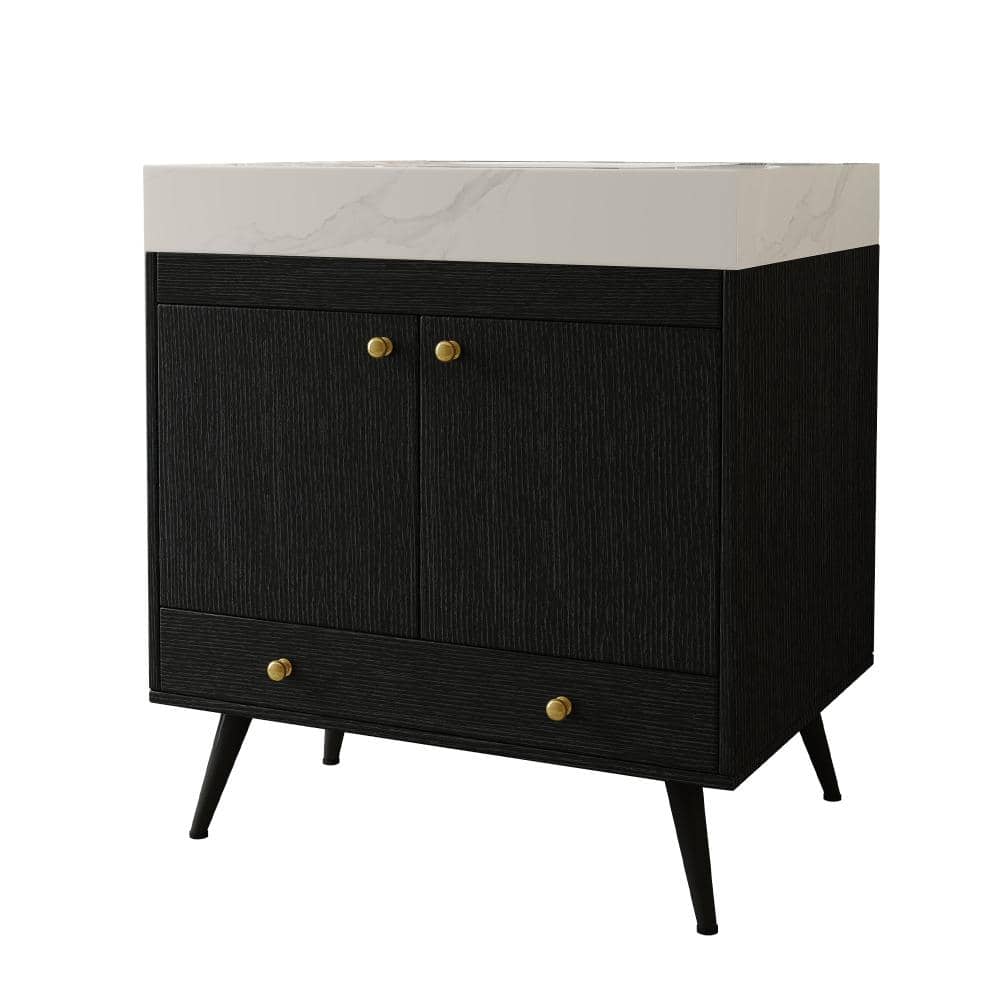 30 in. Freestanding Black Bath Vanity with White Sintered Stone Top Unassembled price history on PriceWatchPro