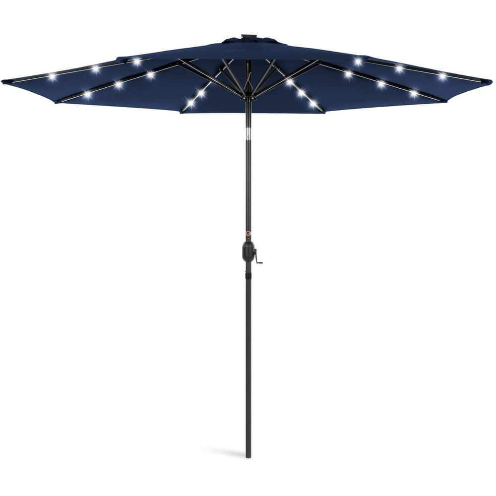 10 ft. Steel Market Solar Tilt Patio Umbrella in Navy Blue