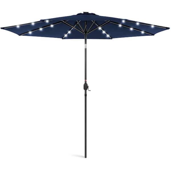Unbranded 10 ft. Steel Market Solar Tilt Patio Umbrella in Navy Blue