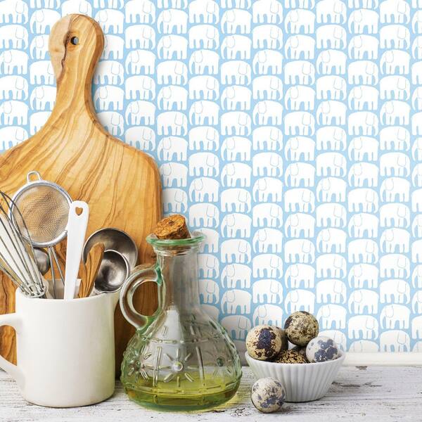 RoomMates Blue and White Elefantti Peel and Stick Wallpaper (Covers   sq. ft.) RMK11526RL - The Home Depot