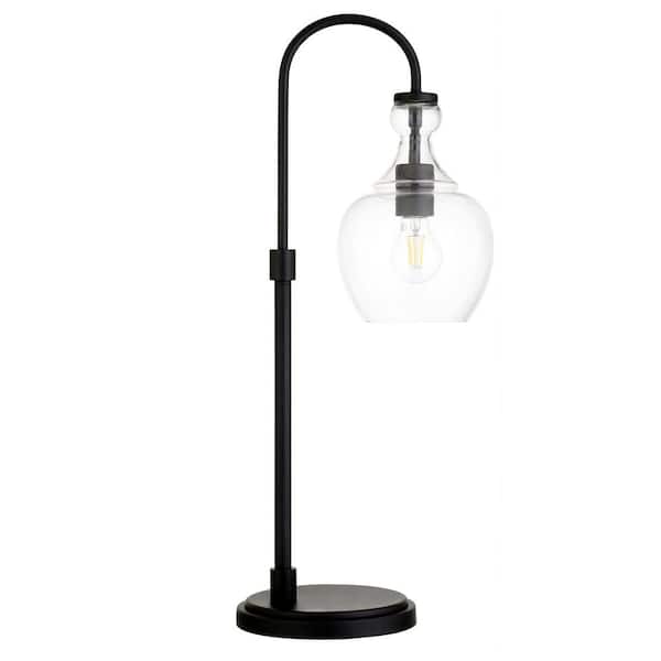 HomeRoots 27 in. Clear Mid-Century Integrated LED Bedside Table Lamp with Clear Glass Shade