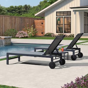 Outdoor Chaise Lounge with Wheels for Patio, Beach, Yard, Pool, Side Table Included