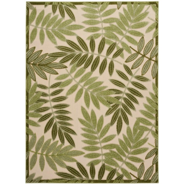 Nourison Aloha Ivory Green 6 ft. x 9 ft. Floral Contemporary Indoor/Outdoor Area Rug