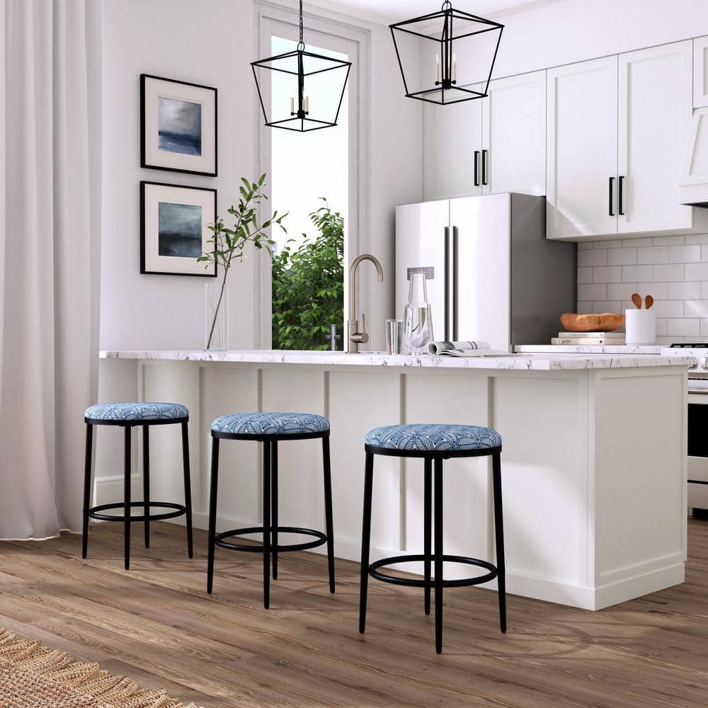 Light Gray Upholstered Metal Backless Counter Stool