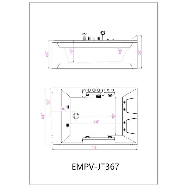 Empava 71 in. Acrylic Right Drain Rectangular Alcove Whirlpool Bathtub in  White with 16 Water Jets EMPV-71JT667B - The Home Depot