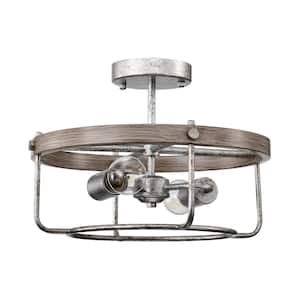 Salaree 14 in. 2-Light Indoor Rustic Silver and Faux Wood Grain Finish Semi-Flush Mount Ceiling Light with Light Kit