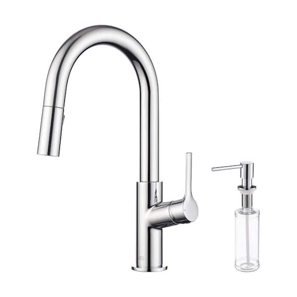 Fusion Single Handle Pull Down Kitchen and Bar Sink Faucet with Soap Dispenser-Chrome