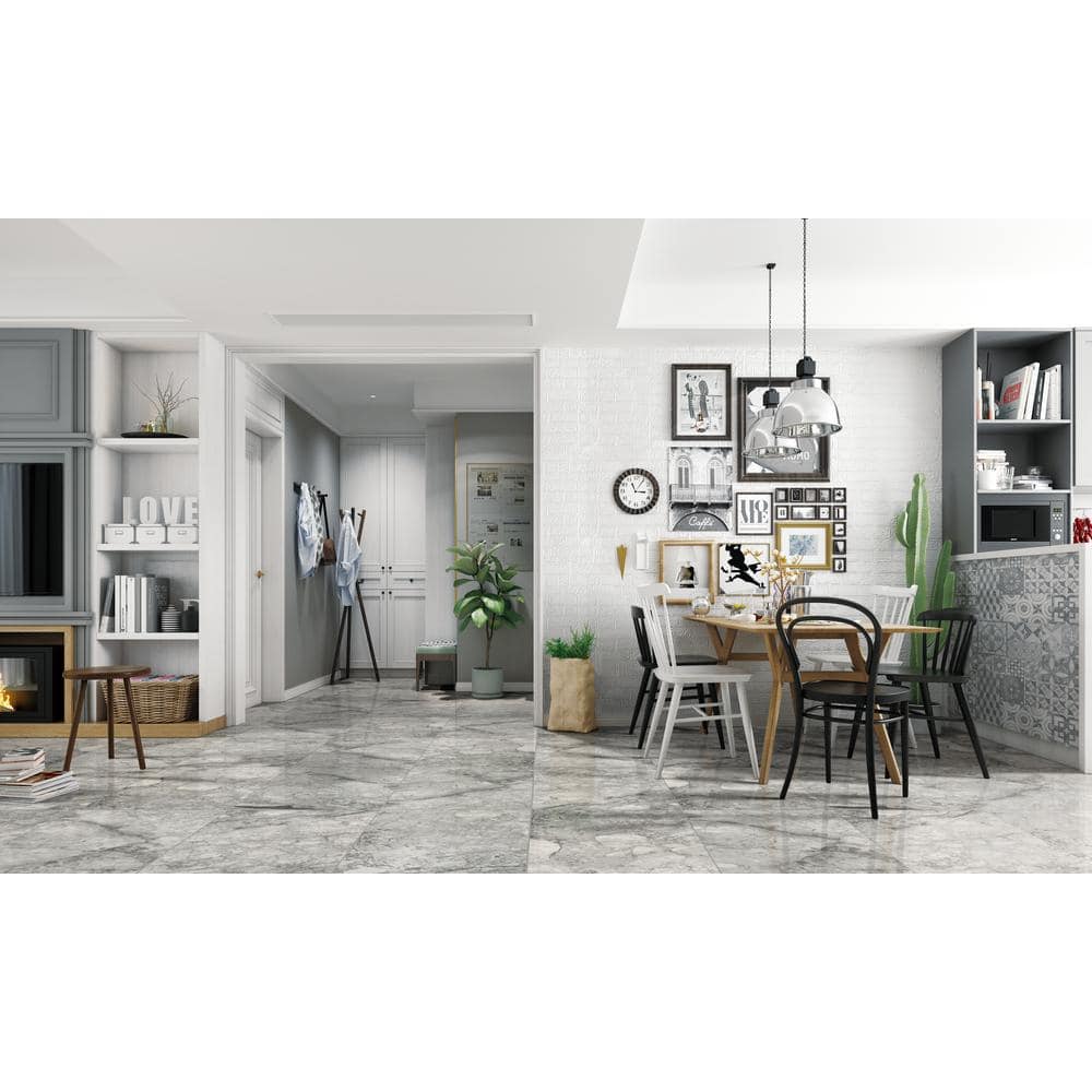 Leonardo Onda Gray 24x24 Polished Porcelain Marble Look Tile