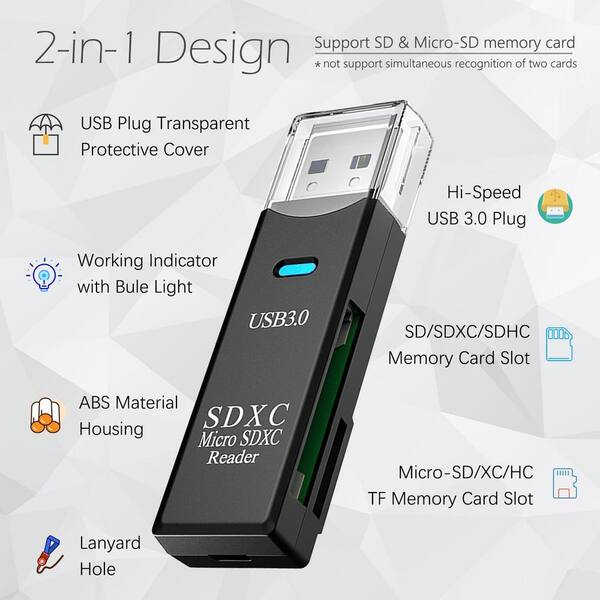 thumbnail image 2 of USB 3.0 SD Card Reader – Micro SD To USB Adapter For PC & Camera Memory Cards 2 of 6