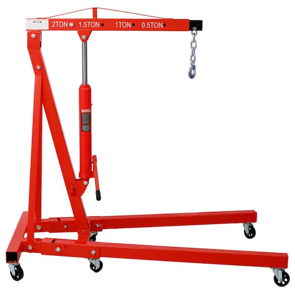 Engine Hoist with 4000 lbs. Capacity Folding Engine Lift with 6-Iron Caster Wheels Red