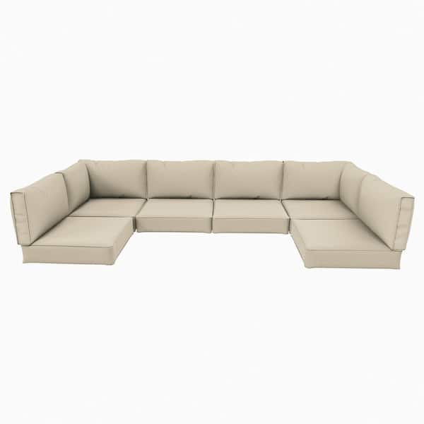 26 in. x 26 in. x 5 in. (14-Piece) Deep Seating Outdoor Lounge Chair Sectional Cushion Cream
