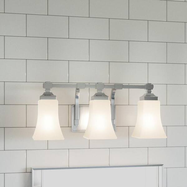 Hampton Bay 3-Light Chrome Vanity Light with Etched Glass Shades